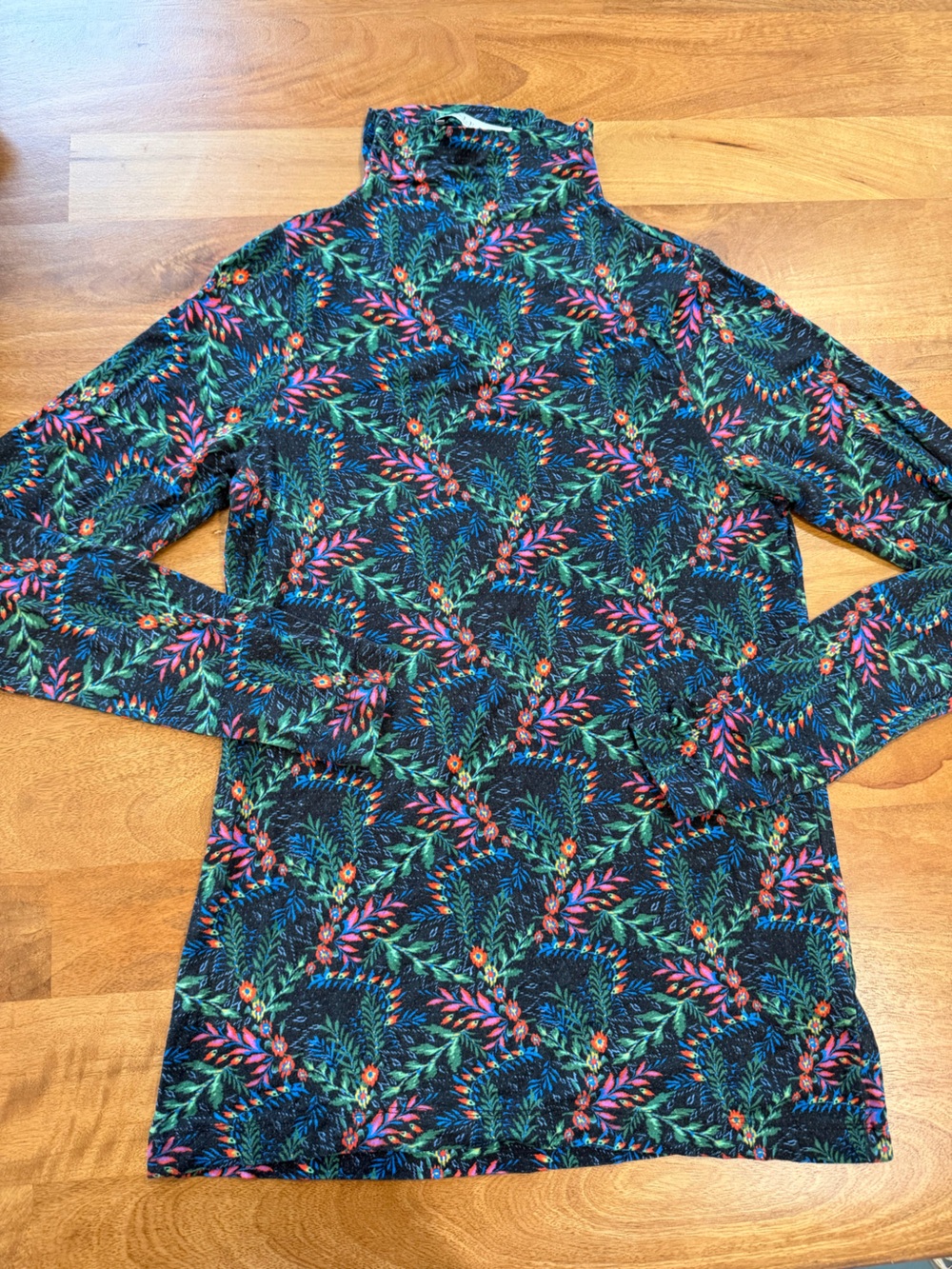 Hale Bob Black Floral & Vine Print Mock Turtleneck Top Size Medium